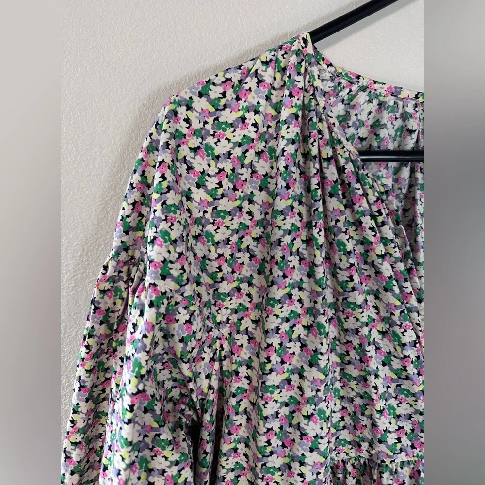 H&M Conscious Floral A-LINE COTTON Dress Floral Puff Sleeve size small - Picture 5 of 9